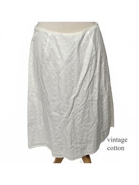90s VTG White Cotton Eyelet Midi Skirt, sz 8 Kate Hill Casuals